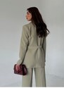 Laluvia Light Khaki Design Belted Blazer Jacket