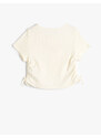 Koton T-Shirt Motto Printed Ribbed Short Sleeve Cotton