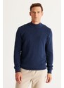 AC&Co / Altınyıldız Classics Men's Indigo Standard Fit Half Turtleneck Cotton Patterned Knitwear Sweater