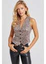 Cool & Sexy Women's Camel-Black Sequined Leopard Vest