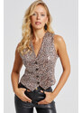 Cool & Sexy Women's Camel-Black Sequined Leopard Vest