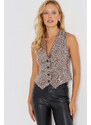 Cool & Sexy Women's Camel-Black Sequined Leopard Vest