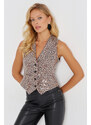 Cool & Sexy Women's Camel-Black Sequined Leopard Vest