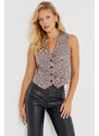 Cool & Sexy Women's Camel-Black Sequined Leopard Vest