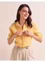 Jimmy Key Yellow Straight Cut Basic Linen Shirt