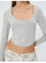 Koton Long Sleeve T-Shirt Slim Fit U Neck Corset Look