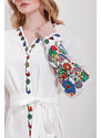 Trend Alaçatı Stili Women's White V Neck Full Embroidery Lined Woven Dress