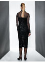 Koton Pencil Dress Maxi Length Sequin Embroidered Tulle Detail Long Sleeve High Neck