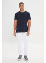 AC&Co / Altınyıldız Classics 100% Organic Cotton Men's Navy Blue Slim Fit Slim Fit Crewneck T-Shirt.