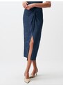 Jimmy Key Blue Petrol Floral Pattern Gathered Slit Midi Skirt