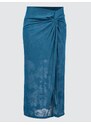 Jimmy Key Blue Petrol Floral Pattern Gathered Slit Midi Skirt