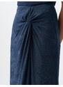 Jimmy Key Blue Petrol Floral Pattern Gathered Slit Midi Skirt