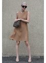 Madmext Beige Zero Sleeve Loose Linen Dress