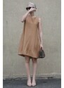 Madmext Beige Zero Sleeve Loose Linen Dress