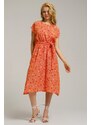 armonika Women's Orange Elastic Tie Waist Dress