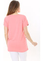 Şans Women's Plus Size Pink Crew Neck Front Patterned Short Sleeve Blouse