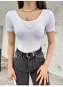 BİKELİFE Women's U-Neck Fitted/Simple Short Sleeve Blouse Body