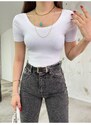 BİKELİFE Women's U-Neck Fitted/Simple Short Sleeve Blouse Body