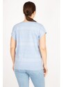 Şans Women's Baby Blue Plus Size Cotton Fabric Low Sleeve Patterned Blouse