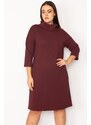 Şans Women's Plus Size Claret Red Plunger Collar Capri Sleeves Dress