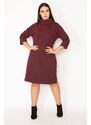 Şans Women's Plus Size Claret Red Plunger Collar Capri Sleeves Dress