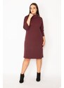 Şans Women's Plus Size Claret Red Plunger Collar Capri Sleeves Dress