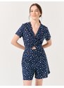 Jimmy Key Floral Print Short Jumpsuit with Short Sleeves, Navy Blue