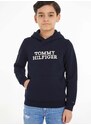 Dětská mikina Tommy Hilfiger tmavomodrá barva, s kapucí, s aplikací