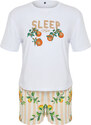 Trendyol White 100% Cotton Fruit Printed Knitted Pajamas Set