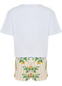 Trendyol White 100% Cotton Fruit Printed Knitted Pajamas Set