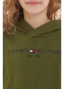 Dětská bavlněná mikina Tommy Hilfiger zelená barva, s kapucí, s aplikací