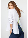 Trendyol Ecru Open Back Pat Highlighter Stripe Detail Oversize/Cross-Fit Woven Shirt