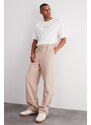 Trendyol Stone Oversize/Comfortable Cut Wide Leg Rubber Waist Lace-up Labeled Sweatpants