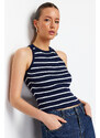 Trendyol Navy Blue Striped Barbell Neck Knitwear Blouse