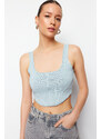 Trendyol Blue Crop Top Corset Detailed Knitwear Blouse