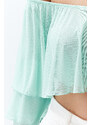 Trendyol Mint Ruffle Detail Long Sleeve Lined Crop/Short Knitted Blouse