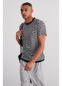 Trendyol Black Regular/Real Fit Textured Striped Short Sleeve Crew Neck T-shirt