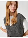 Koton Knitted Sweater V-Neck Hair Braid Patterned