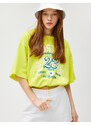 Koton Printed T-Shirt, Crew Neck Short Sleeved, Elastic Waist.