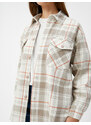 Koton Long-Sleeved Shirt with Lids, Pockets and Snap Fasteners Brown Plaid.