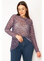 Şans Women's Plus Size Purple Lycra Tulle Blouse