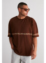 Trendyol Brown Oversize/Wide-Fit Embroidered 100% Cotton T-Shirt