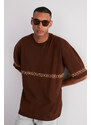 Trendyol Brown Oversize/Wide-Fit Embroidered 100% Cotton T-Shirt