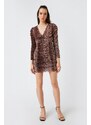 Koton Women's Long Sleeve Leopard Print Mini Dress 2sak80065ek