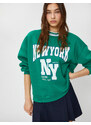 Koton College Sweatshirt Crew Neck Ribbed, Embroidered.