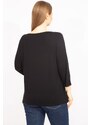 Şans Women's Black Plus Size Slip-On Collar Blouse With Stone Detail On The Inner Collar