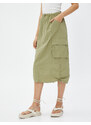 Koton Parachute Skirt Midi Large Pockets with Stopper Detail.