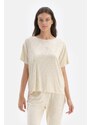 Dagi Ecru Short Sleeve Viscose T-shirt Pajama Top