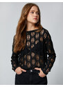 Koton Long Sleeved T-shirt Knitwear with Openwork Crew Neck.