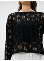 Koton Long Sleeved T-shirt Knitwear with Openwork Crew Neck.